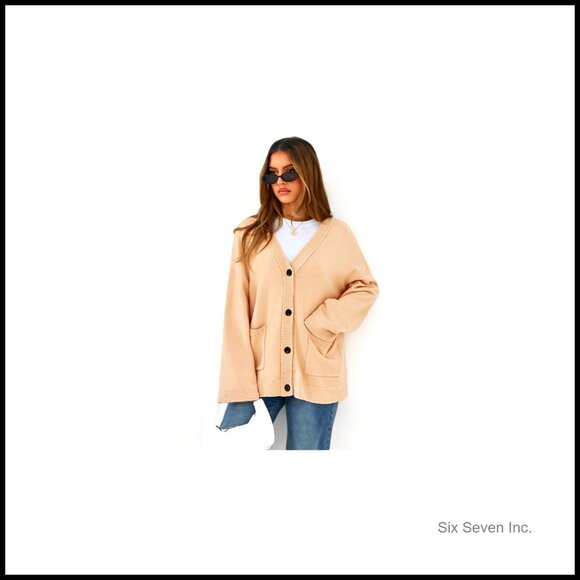 Oversized Chunky Knit Cardigan Button Down Long Sleeve V Neck Boho Chic - Picture 7 of 7